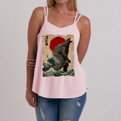 Vintage Japanese Godzilla Great Wave Poster Women's Strappy Tank