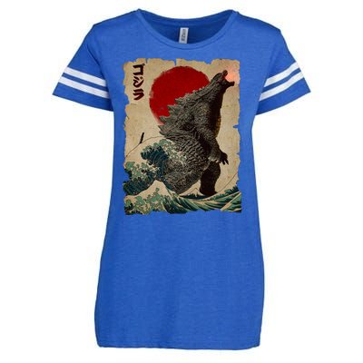 Vintage Japanese Godzilla Great Wave Poster Enza Ladies Jersey Football T-Shirt