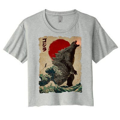 Vintage Japanese Godzilla Great Wave Poster Women's Crop Top Tee