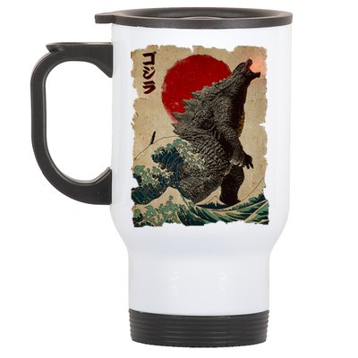 Vintage Japanese Monster Great Wave Poster Stainless Steel Travel Mug