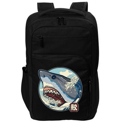 Vintage Japanese Great Wave Shark Attack Impact Tech Backpack