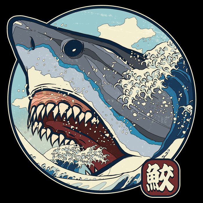 Vintage Japanese Great Wave Shark Attack Backpack