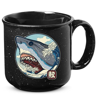 Vintage Japanese Great Wave Shark Attack 15oz Campfire Ceramic Mug