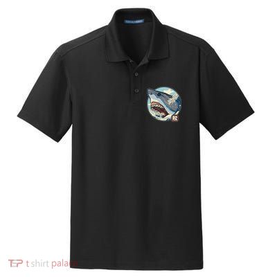 Vintage Japanese Great Wave Shark Attack Dry Zone Grid Polo