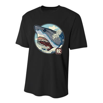 Vintage Japanese Great Wave Shark Attack Youth Performance Sprint T-Shirt