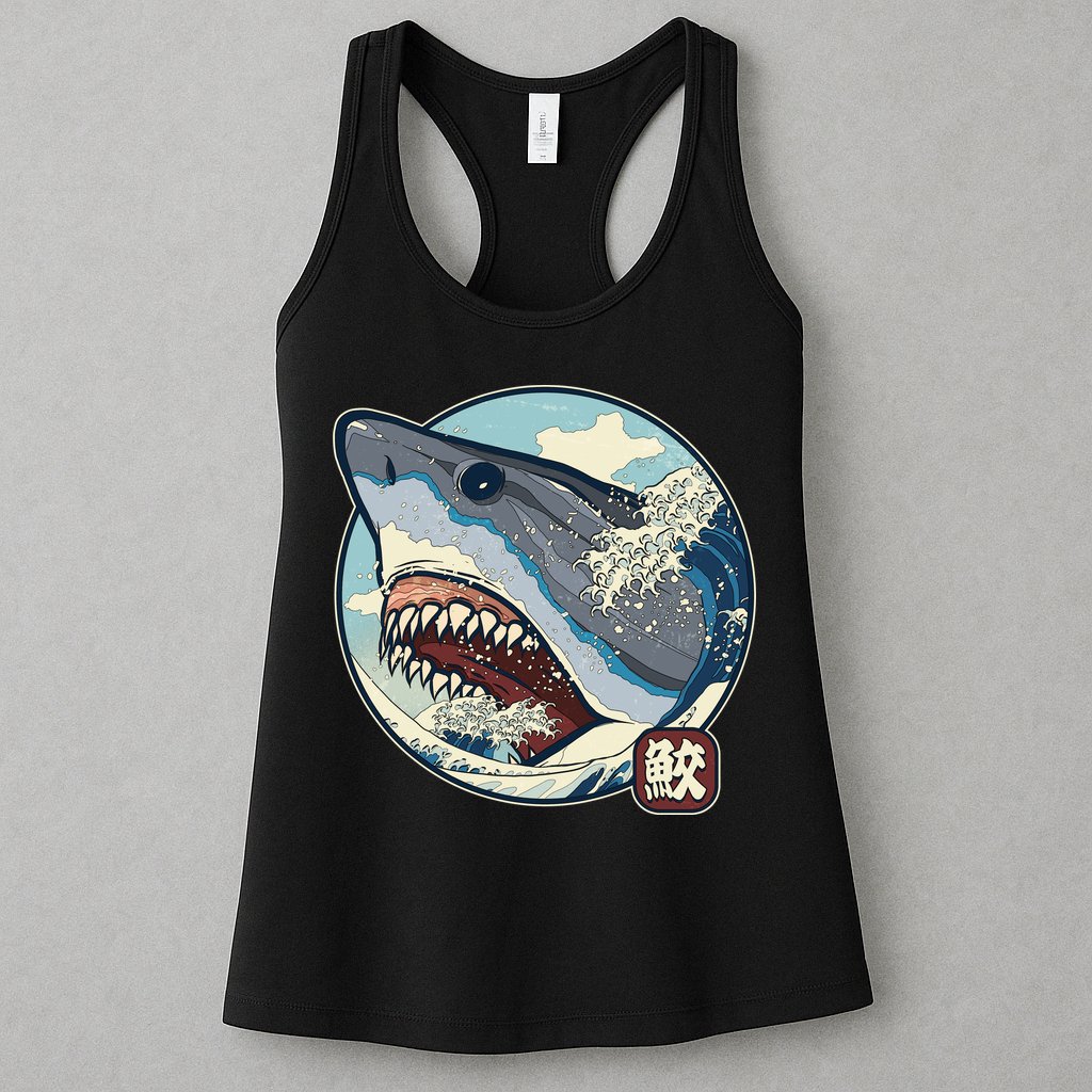 Vintage Japanese Great Wave Shark Attack Womens Tank Top