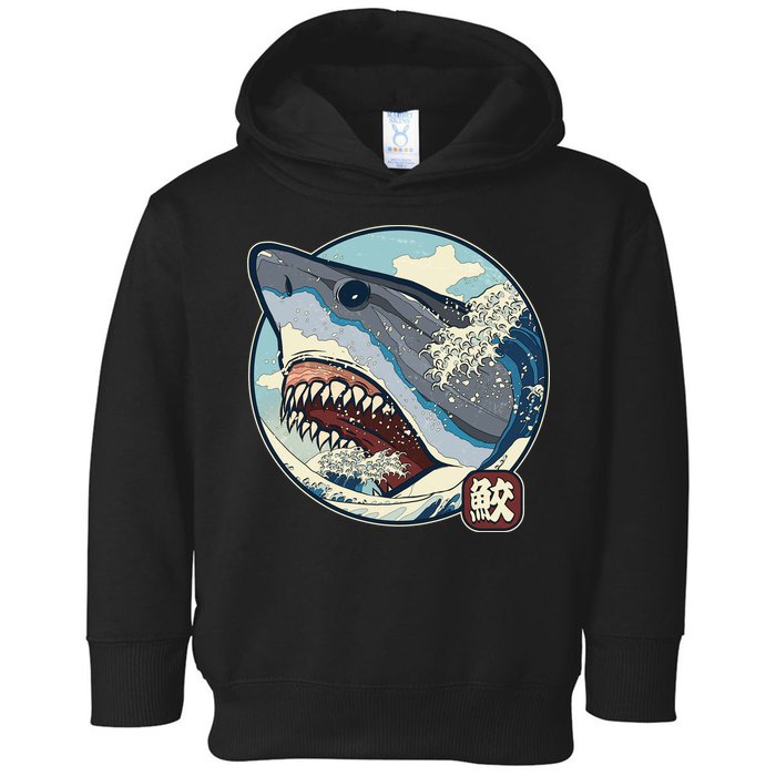 Vintage Japanese Great Wave Shark Attack Toddler Hoodie