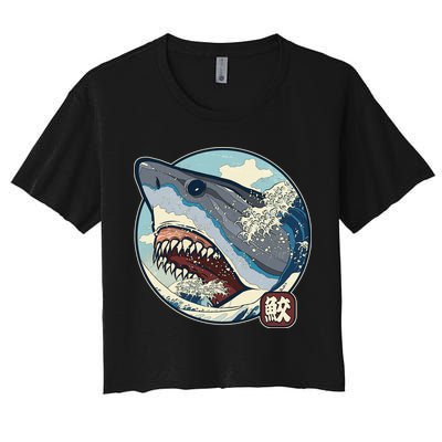 Vintage Japanese Great Wave Shark Attack Crop Top