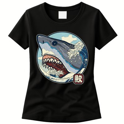 Vintage Japanese Great Wave Shark Attack Womens T-Shirt