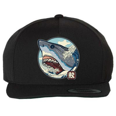 Vintage Japanese Great Wave Shark Attack Wool Snapback Cap