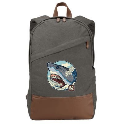 Vintage Japanese Great Wave Shark Attack Cotton Canvas Backpack