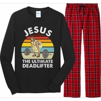 Vintage Jesus He Ultimate Deadlifter Funny Gym Bodybuliding Long Sleeve Pajama Set