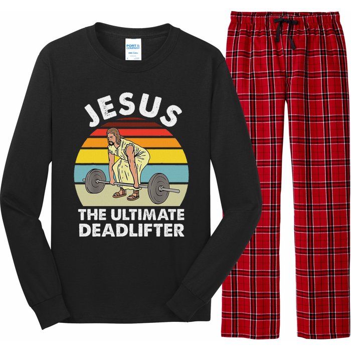 Vintage Jesus He Ultimate Deadlifter Funny Gym Bodybuliding Long Sleeve Pajama Set