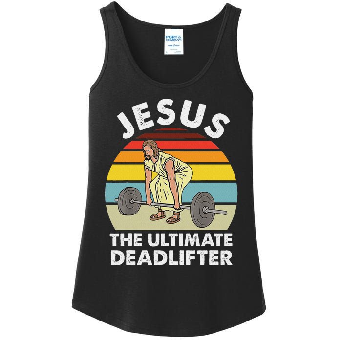 Vintage Jesus He Ultimate Deadlifter Funny Gym Bodybuliding Ladies Essential Tank