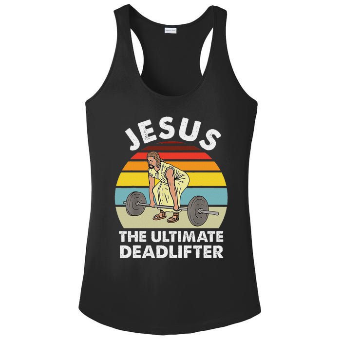 Vintage Jesus He Ultimate Deadlifter Funny Gym Bodybuliding Ladies PosiCharge Competitor Racerback Tank