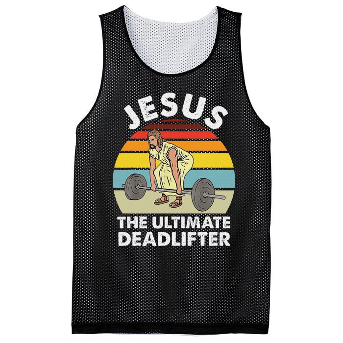 Vintage Jesus He Ultimate Deadlifter Funny Gym Bodybuliding Mesh Reversible Basketball Jersey Tank