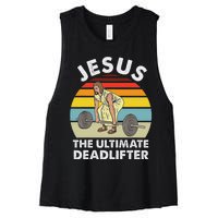 Vintage Jesus He Ultimate Deadlifter Funny Gym Bodybuliding Women's Racerback Cropped Tank