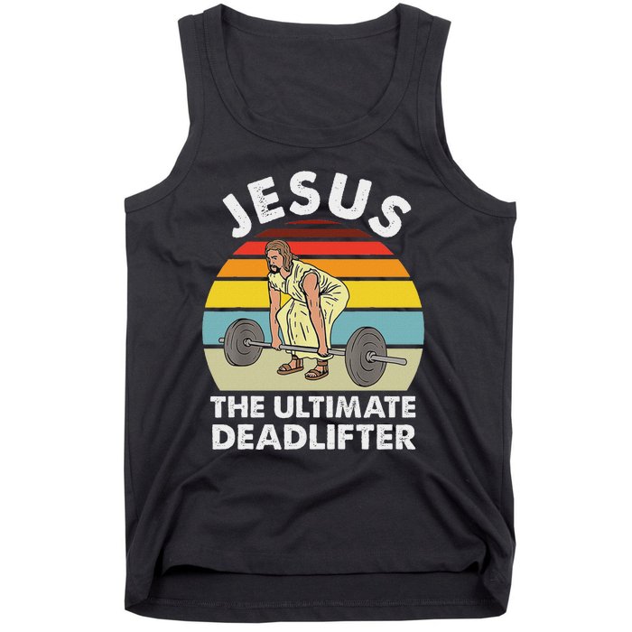 Vintage Jesus He Ultimate Deadlifter Funny Gym Bodybuliding Tank Top