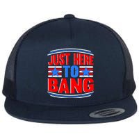 Vintage Just Here To Bang Funny 4th Of July USA Merica America Flat Bill Trucker Hat