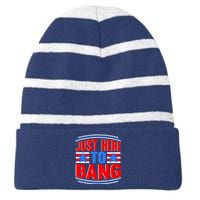 Vintage Just Here To Bang Funny 4th Of July USA Merica America Striped Beanie with Solid Band