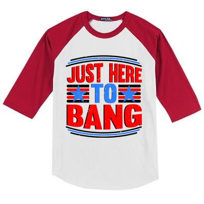 Vintage Just Here To Bang Funny 4th Of July USA Merica America Kids Colorblock Raglan Jersey