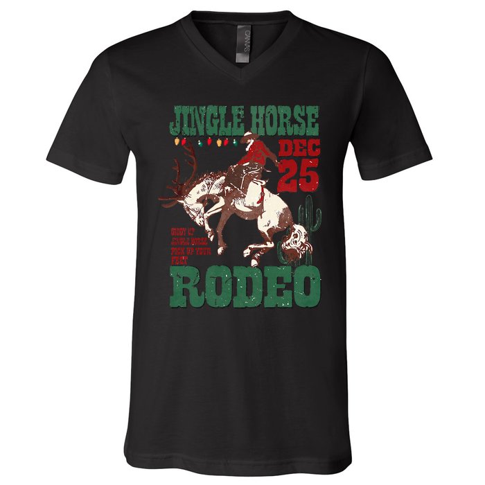 Vintage Jingle Horse Rodeo Funny Howdy Western Christmas V-Neck T-Shirt