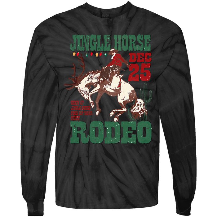 Vintage Jingle Horse Rodeo Funny Howdy Western Christmas Tie-Dye Long Sleeve Shirt