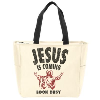 Vintage Jesus Is Coming Look Busy 1992 Zip Tote Bag