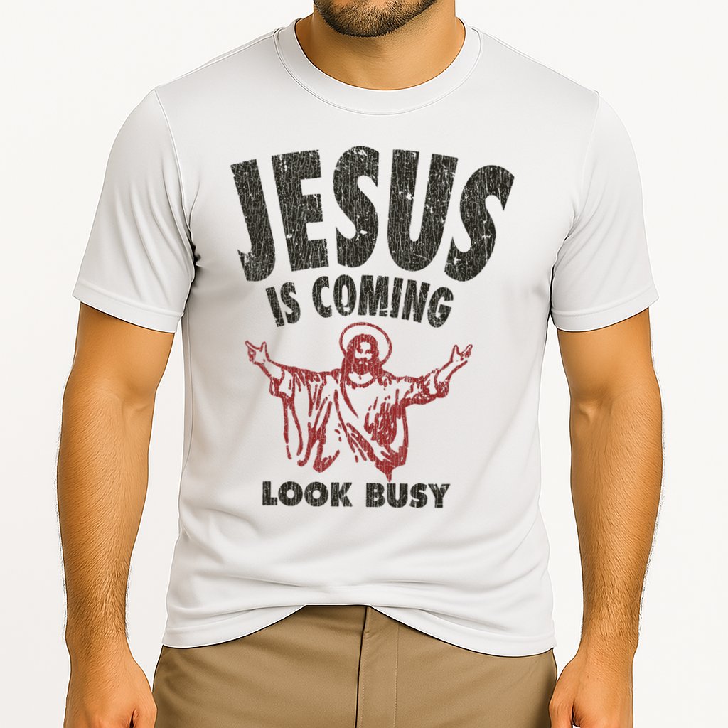 Vintage Jesus Is Coming Look Busy 1992 Cooling Performance Crew T-Shirt