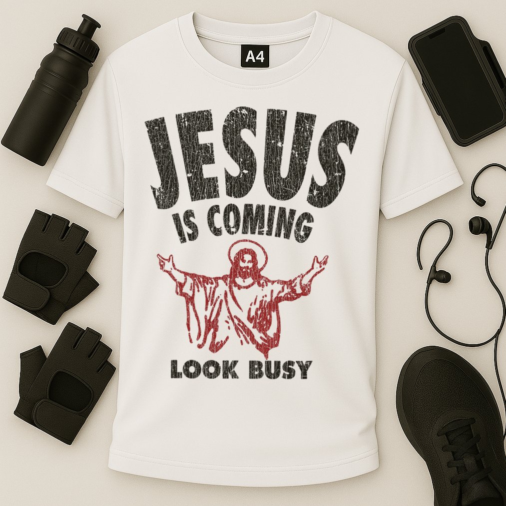 Vintage Jesus Is Coming Look Busy 1992 Cooling Performance Crew T-Shirt