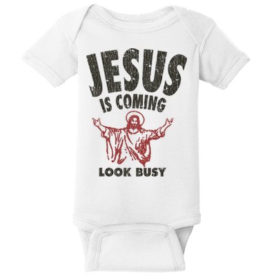 Vintage Jesus Is Coming Look Busy 1992 Baby Bodysuit