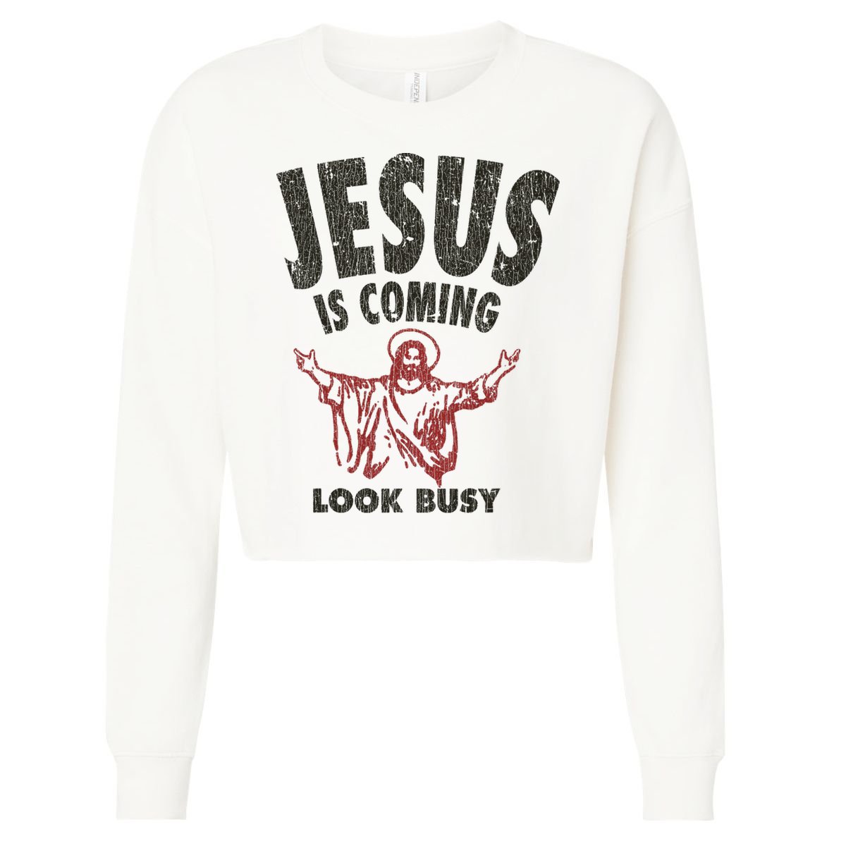 Vintage Jesus Is Coming Look Busy 1992 Cropped Pullover Crew