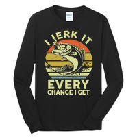 Vintage Jerk It Every Chance Fishing Funny Bass Fish Dad Jokes Gift Tall Long Sleeve T-Shirt