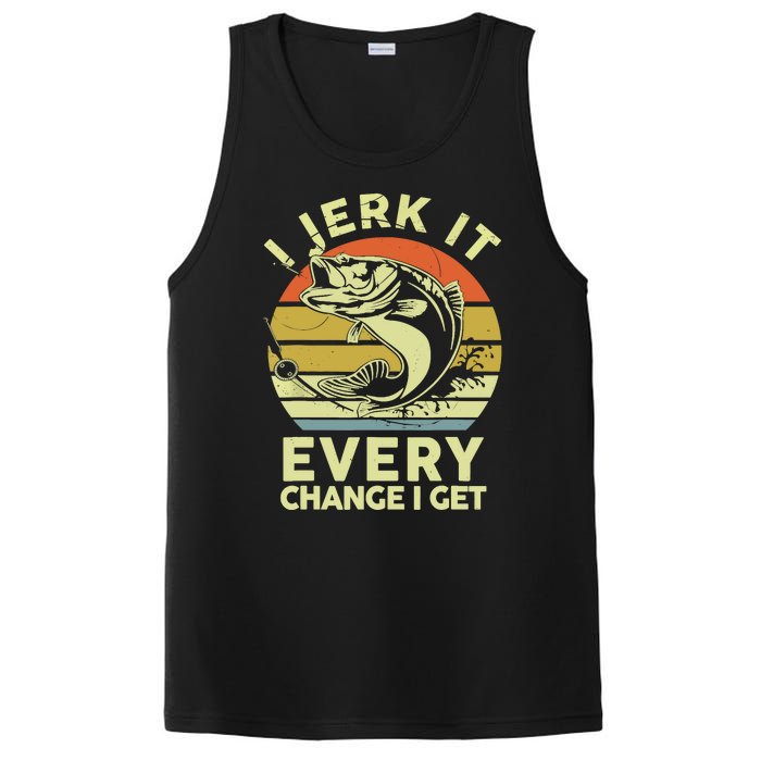 Vintage Jerk It Every Chance Fishing Funny Bass Fish Dad Jokes Gift PosiCharge Competitor Tank