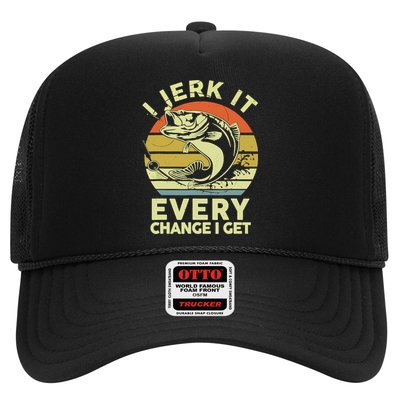 Vintage Jerk It Every Chance Fishing Funny Bass Fish Dad Jokes Gift Trucker Hat