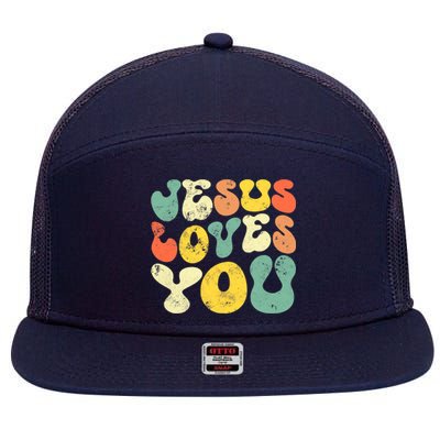 Vintage Jesus Loves You Jesus Christian 7 Panel Mesh Trucker Snapback Hat