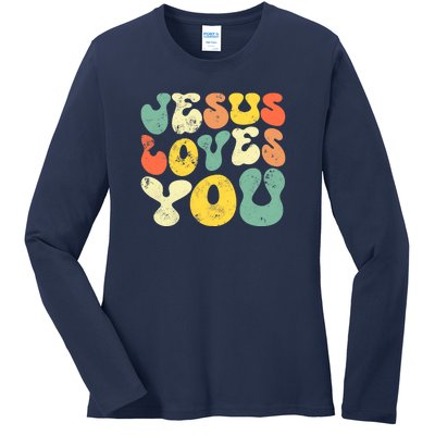 Vintage Jesus Loves You Jesus Christian Ladies Long Sleeve Shirt