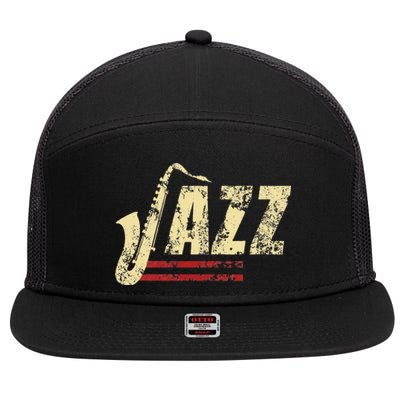 Vintage Jazz Lovers Music Band Player Saxophone 7 Panel Mesh Trucker Snapback Hat