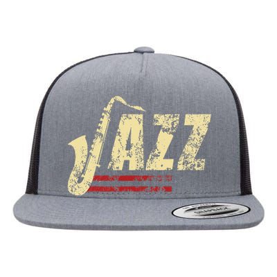 Vintage Jazz Lovers Music Band Player Saxophone Flat Bill Trucker Hat