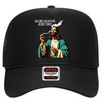 Vintage Jesus Meme Selling Salvation God Smoking Christ High Crown Mesh Back Trucker Hat