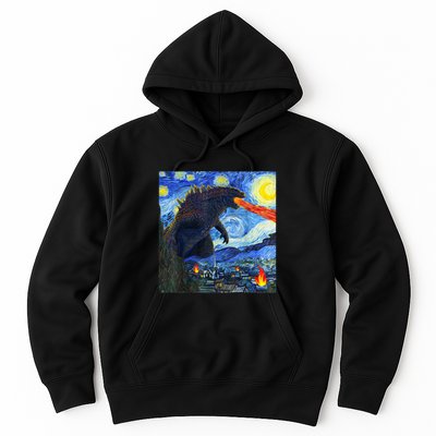 Vintage Japanese Monster Kaiju In Van Gogh Starry Night Hoodie