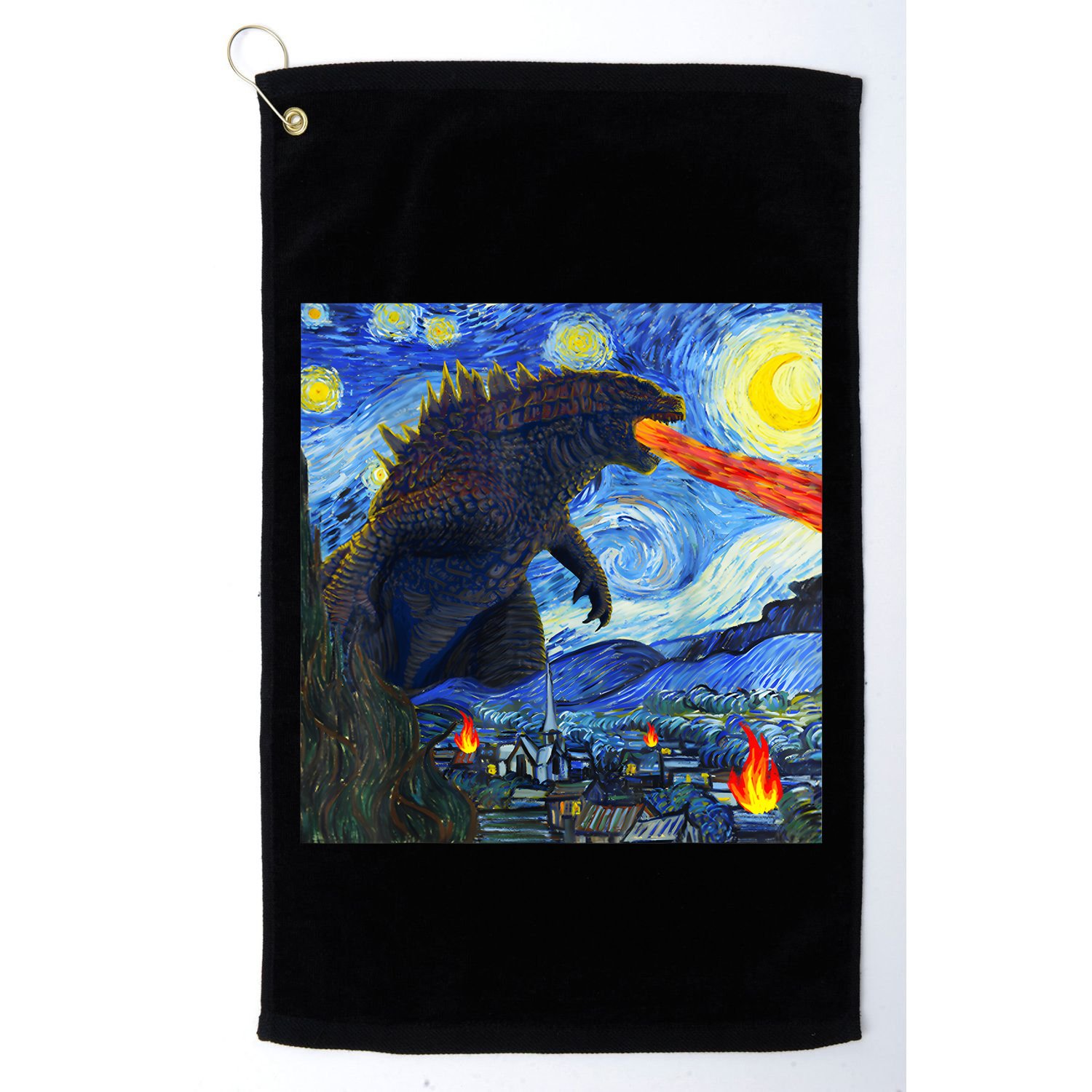 Vintage Japanese Monster Kaiju In Van Gogh Starry Night Golf Towel