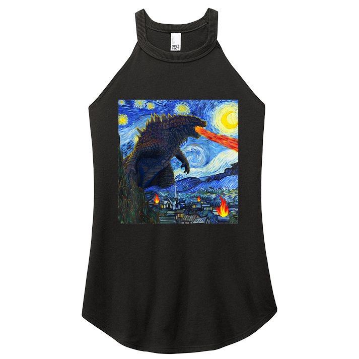 Vintage Japanese Monster Kaiju In Van Gogh Starry Night Women's Perfect Tri Rocker Tank