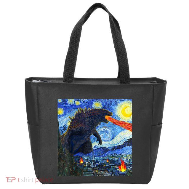 Vintage Japanese Monster Kaiju In Van Gogh Starry Night Zip Tote Bag
