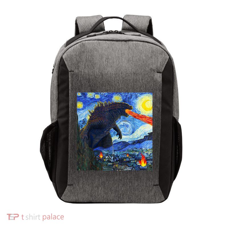 Vintage Japanese Monster Kaiju In Van Gogh Starry Night Vector Backpack