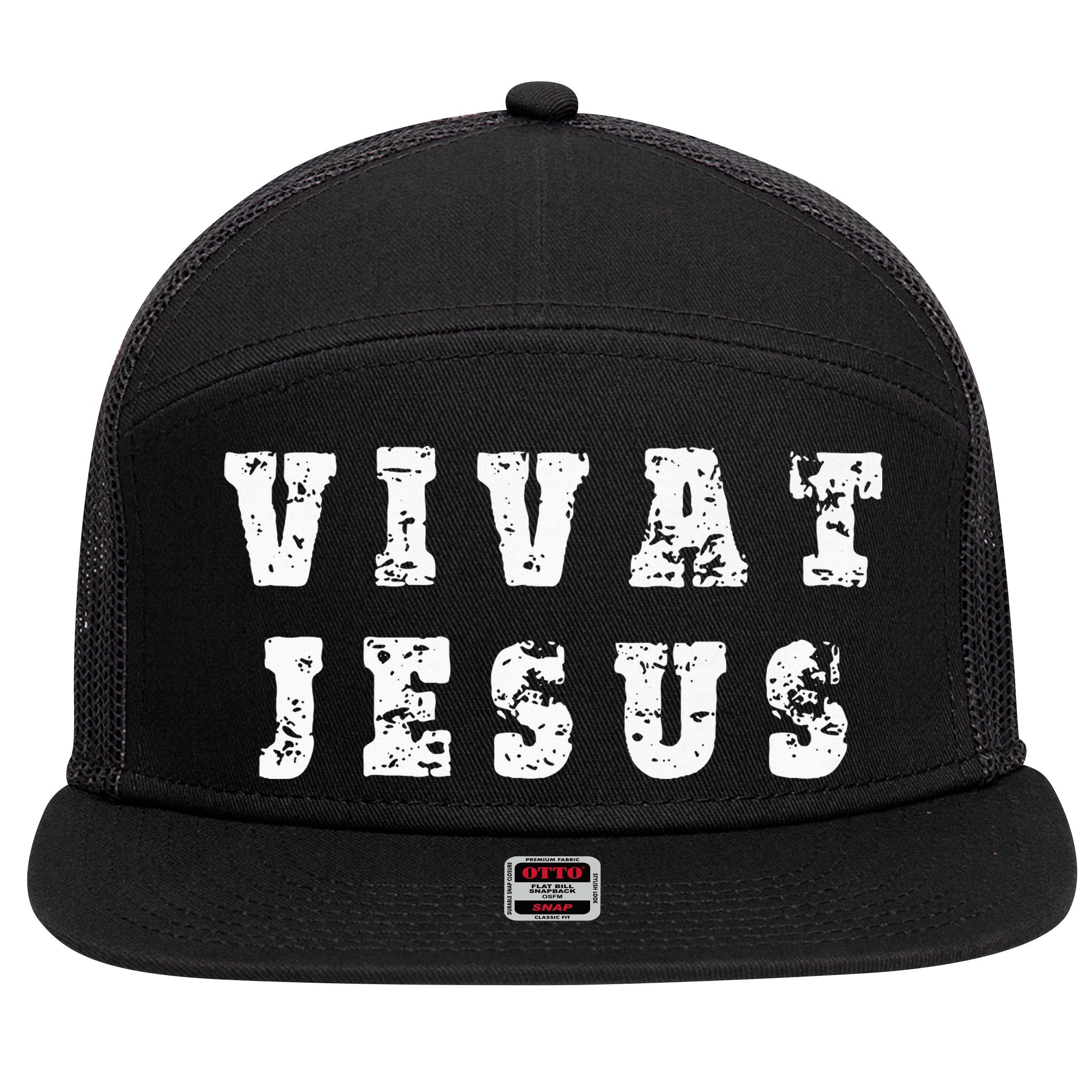 Vivat Jesus May Jesus Live Distressed Design 7 Panel Mesh Trucker Snapback Hat