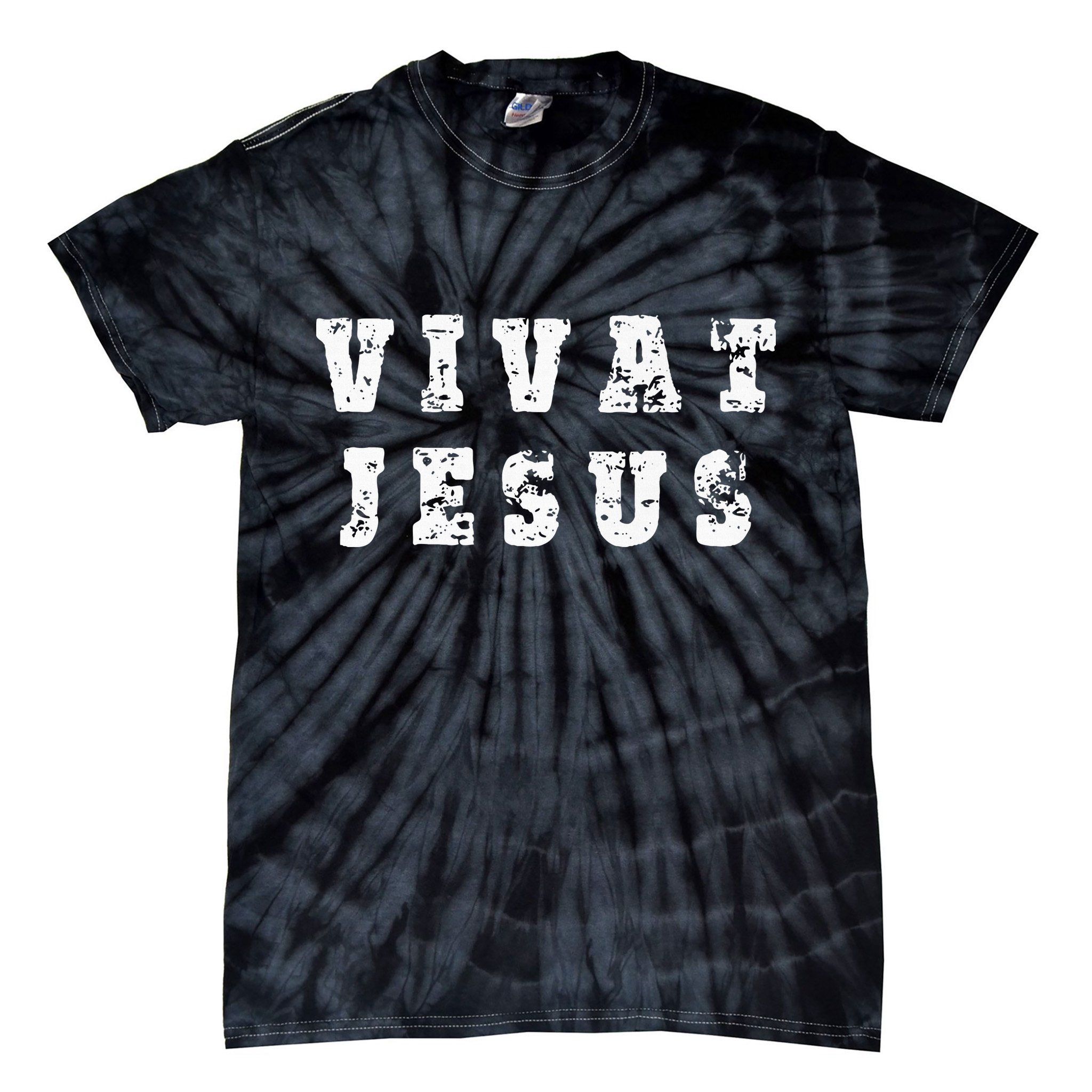 Vivat Jesus May Jesus Live Distressed Design Tie-Dye T-Shirt