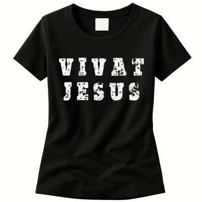 Vivat Jesus May Jesus Live Distressed Design Womens T-Shirt