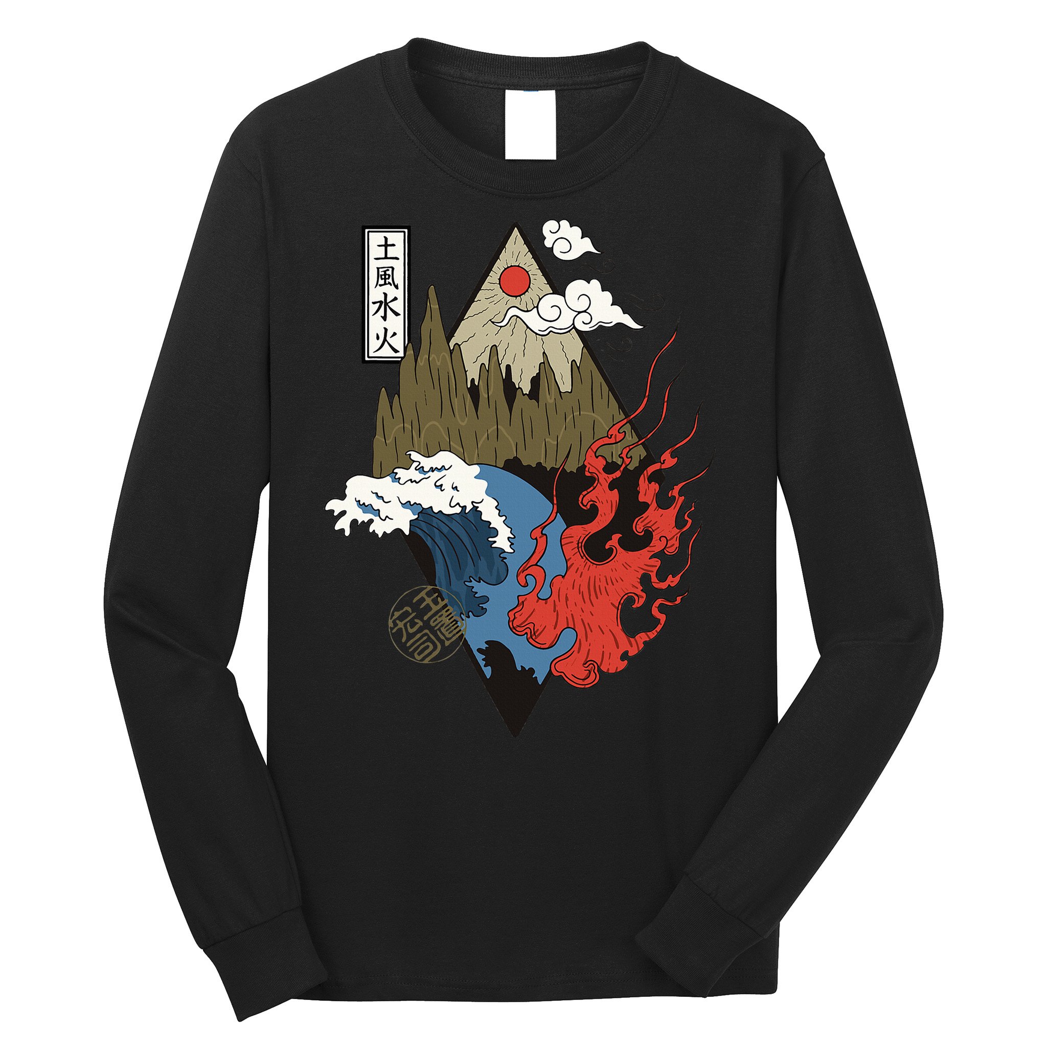 vintage Japanese Nature Elements Art Spiritual nature  Long Sleeve Shirt
