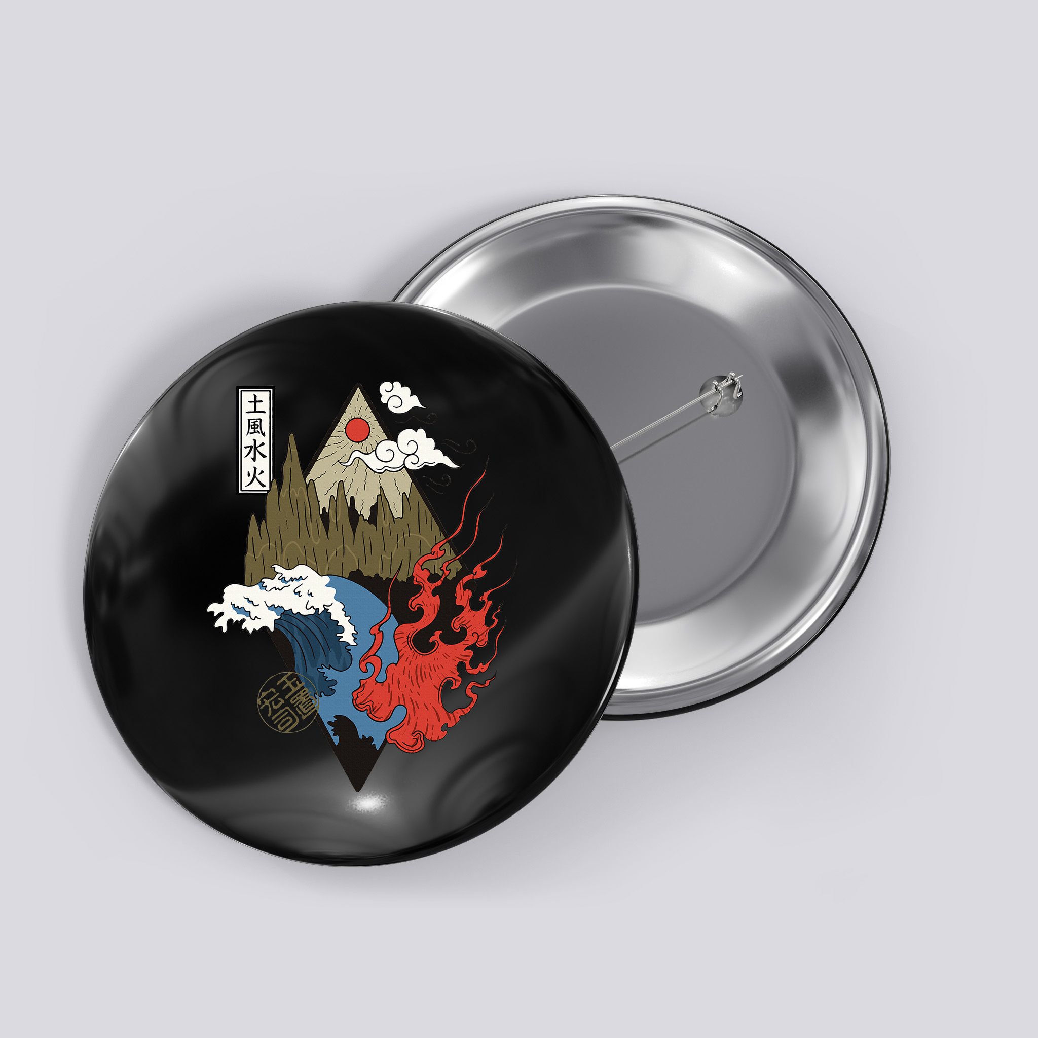 vintage Japanese Nature Elements Art Spiritual nature  Button